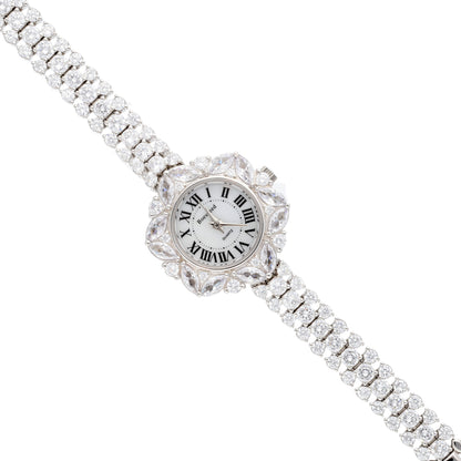 Sterling Silver 925 Elegant Stylish Flower Women Wrist Watch   - FKJWHSL9626