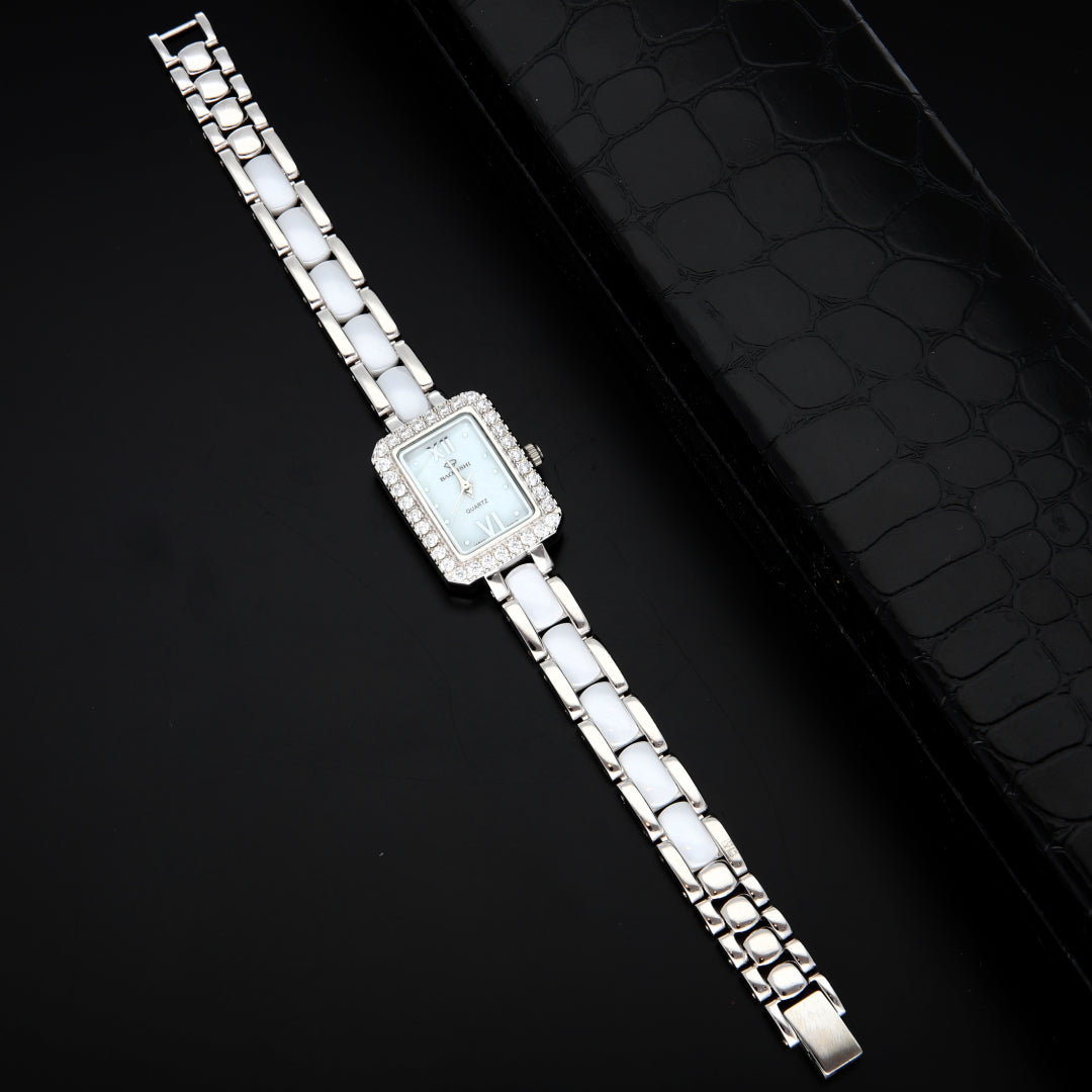 Sterling Silver 925 Rectangle Analog Women Wrist Watch - FKJWHSL9627