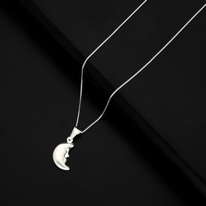 Sterling Silver 925 Necklace (Chain with Half Moon Pendant) - FKJNKLSL9519