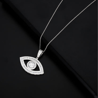 Sterling Silver 925 Necklace Chain with Eye Shaped Pendant - FKJNKLSL9633