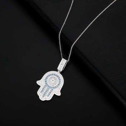 Sterling Silver 925 Necklace Chain with Hamsa Hand Pendant - FKJNKLSL9632