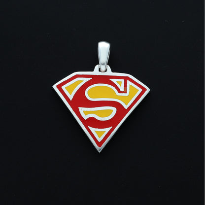 Sterling Silver 925 Superman Pendant Men's Necklace - FKJPNDSL9651