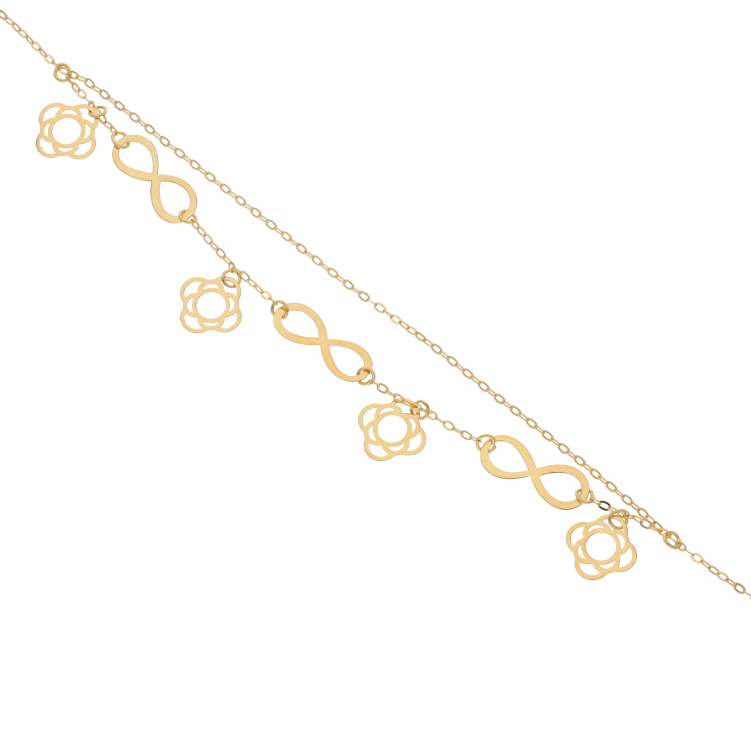 Gold Infinity & Flower Shaped Bracelet 21KT - FKJBRL21KM9511