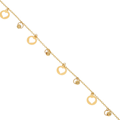 Gold Heart Incircel Shaped Charm Anklets 21KT - FKJANKL21KM9662