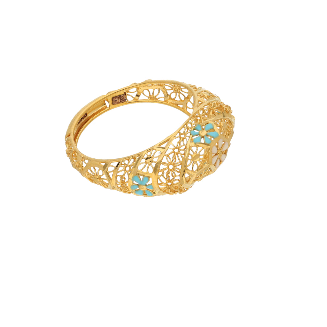 Gold Oval Flower Design Ring 21KT - FKJRN21KM9673