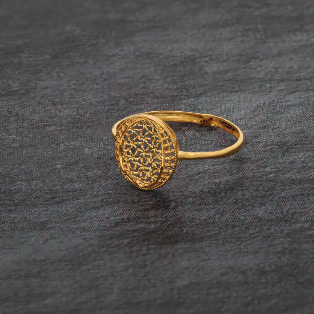 Gold Traditional Round Filigree Ring 21KT - FKJRN21KM9674