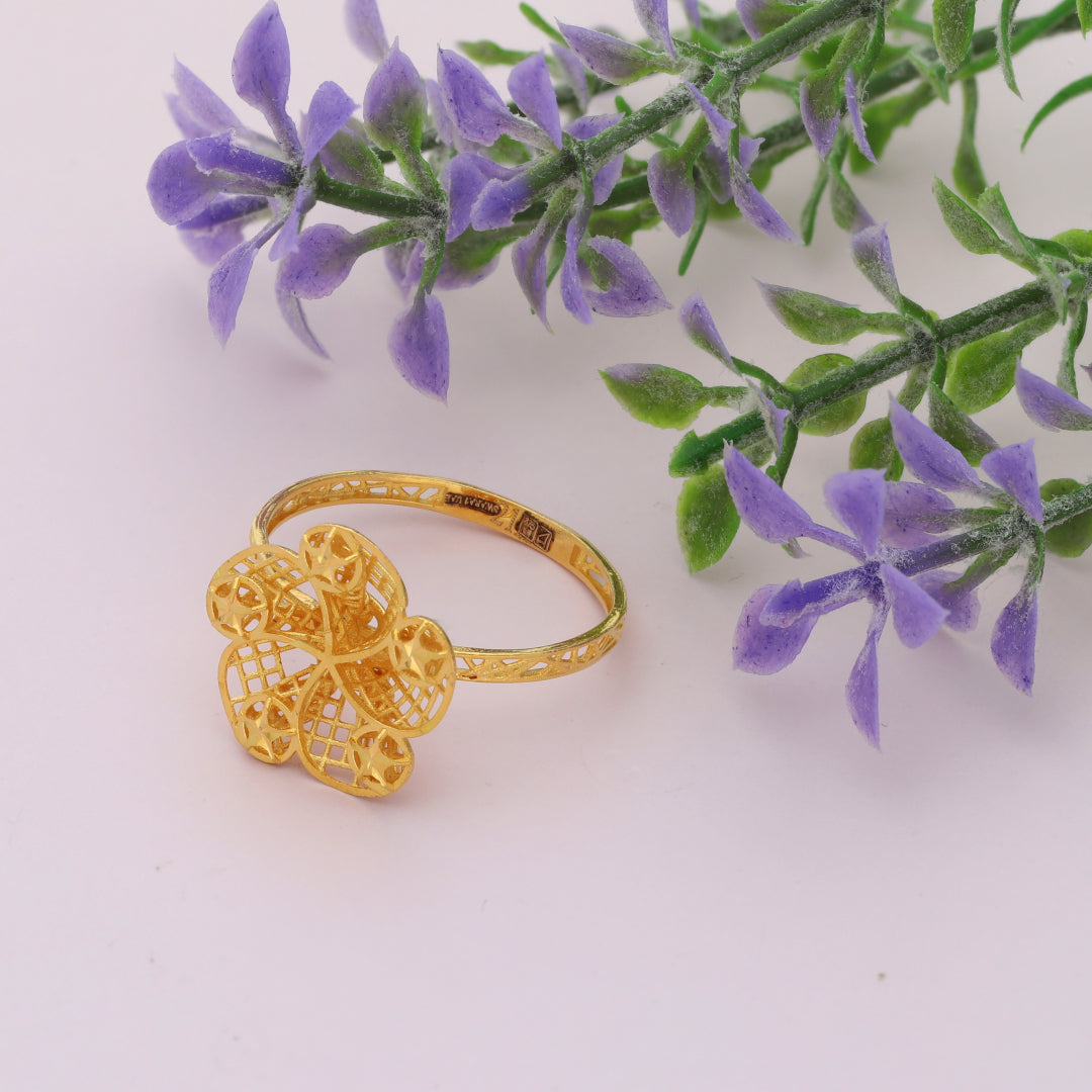 Gold Flower Design Ring 21KT - FKJRN21KM9675