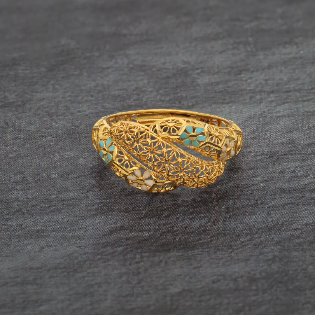 Gold Flower Design Ring 21KT - FKJRN21KM9672