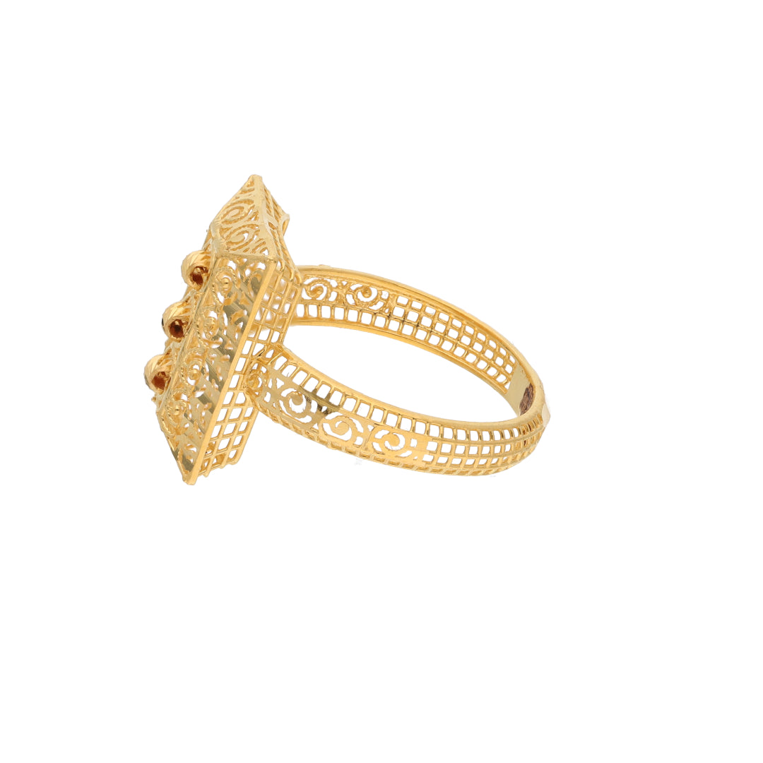 Gold Square Filigree Ring 21KT - FKJRN21KM9676