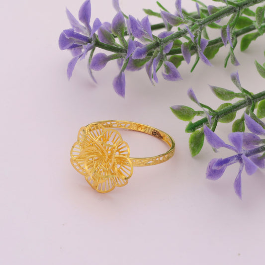 Gold Traditional Flower Design Ring 21KT - FKJRN21KM9681