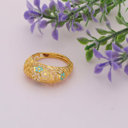 Gold Oval Flower Design Ring 21KT - FKJRN21KM9673