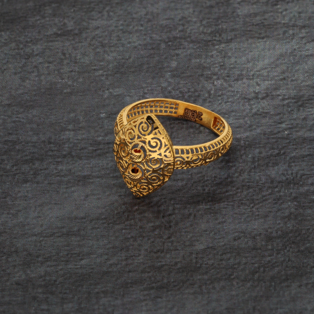 Gold Floral Design Ring 21KT - FKJRN21KM9685