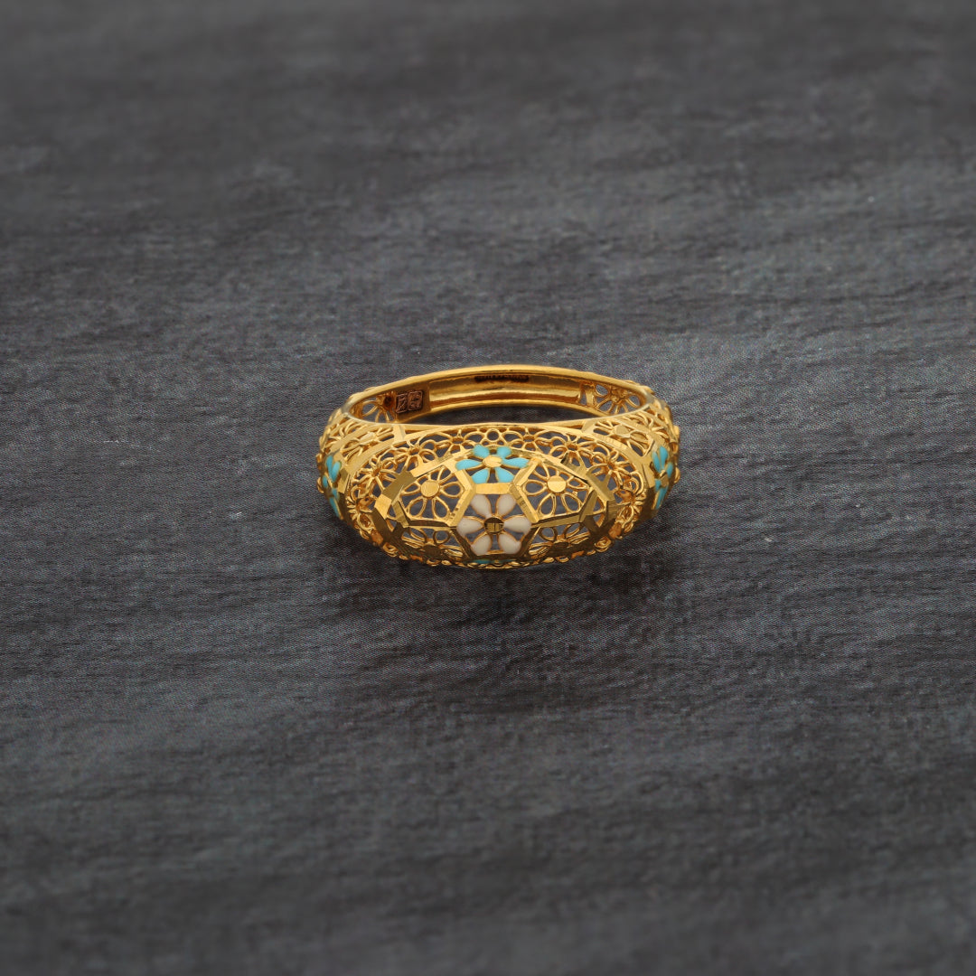 Gold Oval Flower Design Ring 21KT - FKJRN21KM9673