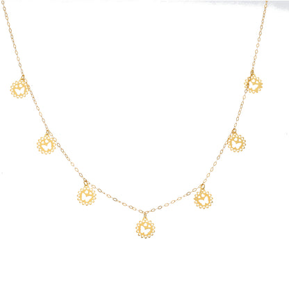 Gold Flower with Butterfly Heart Shaped Necklace 21KT - FKJNKL21KM9563