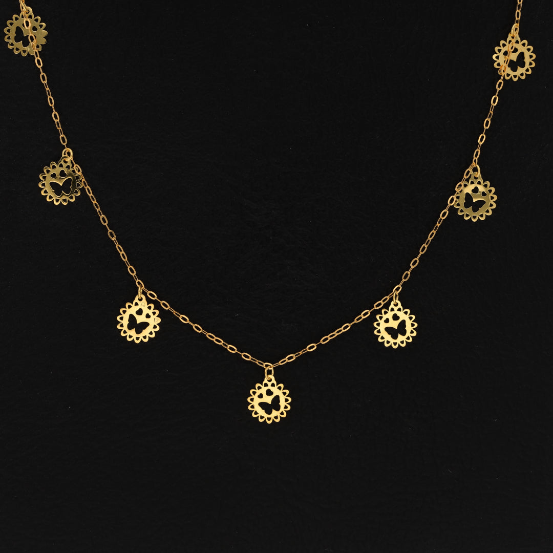 Gold Flower with Butterfly Heart Shaped Necklace 21KT - FKJNKL21KM9563