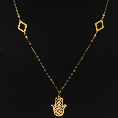 Gold Hamsa Hand with Diamond Shaped Necklace 21KT - FKJNKL21KM9565