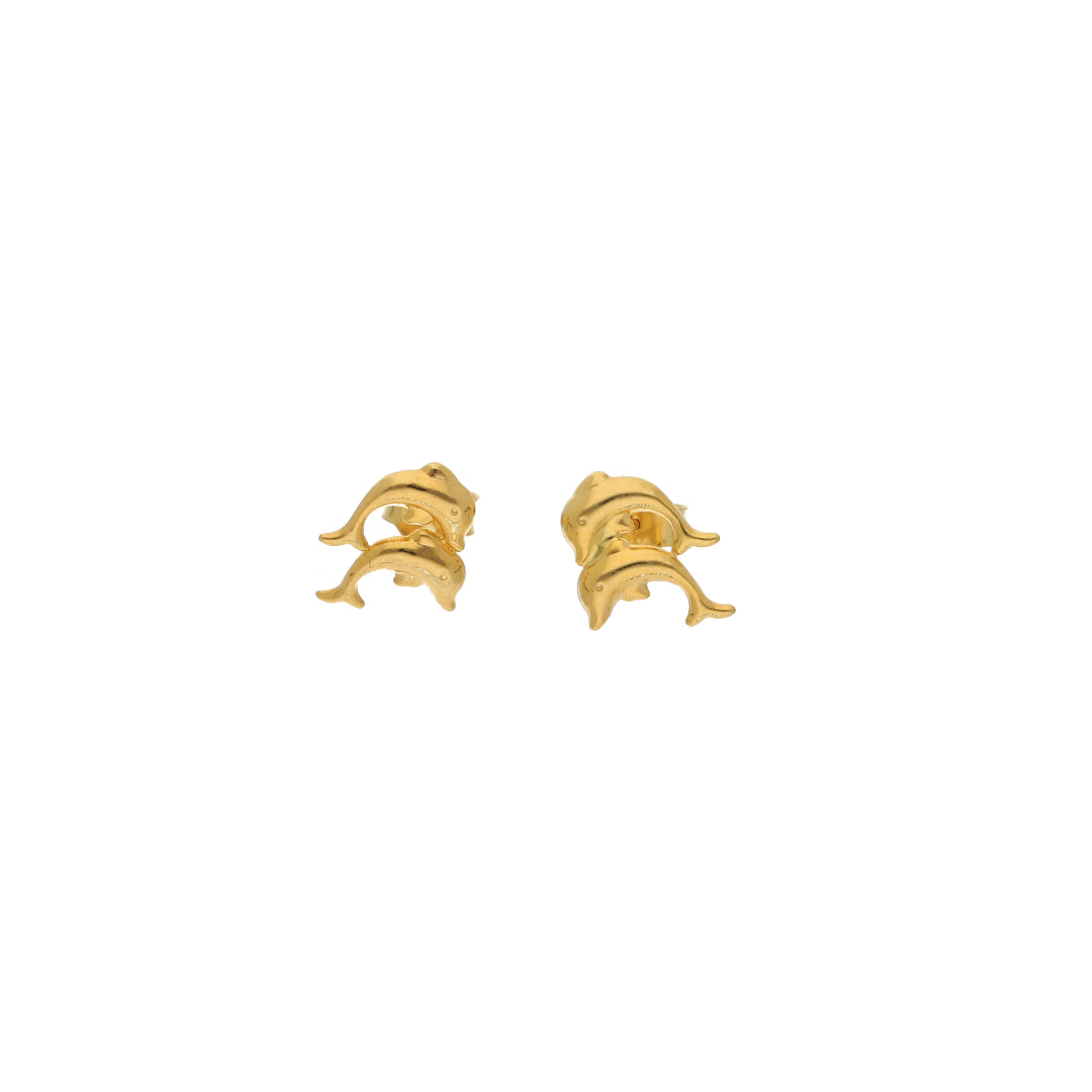 Gold Double Dolphin Shaped Stud Clip Earrings 21KT - FKJERN21KM9589