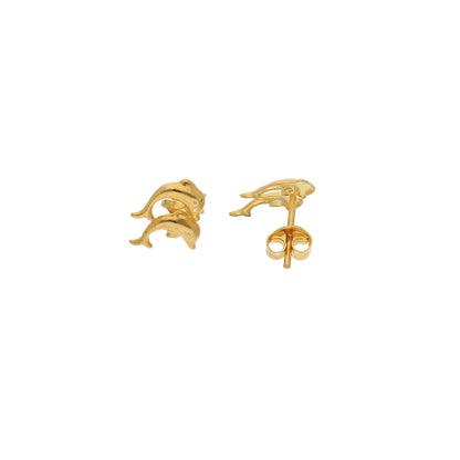 Gold Double Dolphin Shaped Stud Clip Earrings 21KT - FKJERN21KM9589