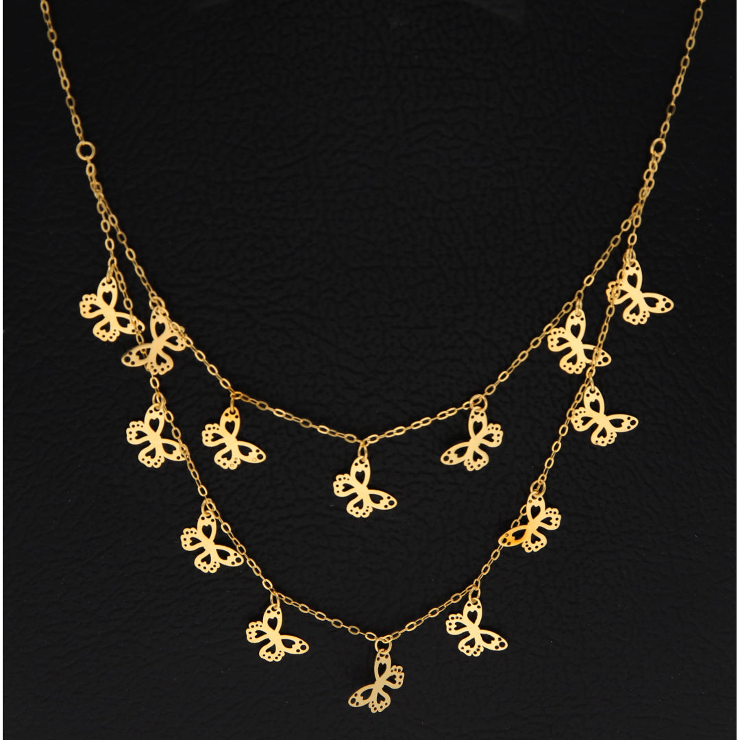 Gold Layered Necklace (Chain with Butterfly Shaped Pendant) 21KT - FKJNKL21KM9586