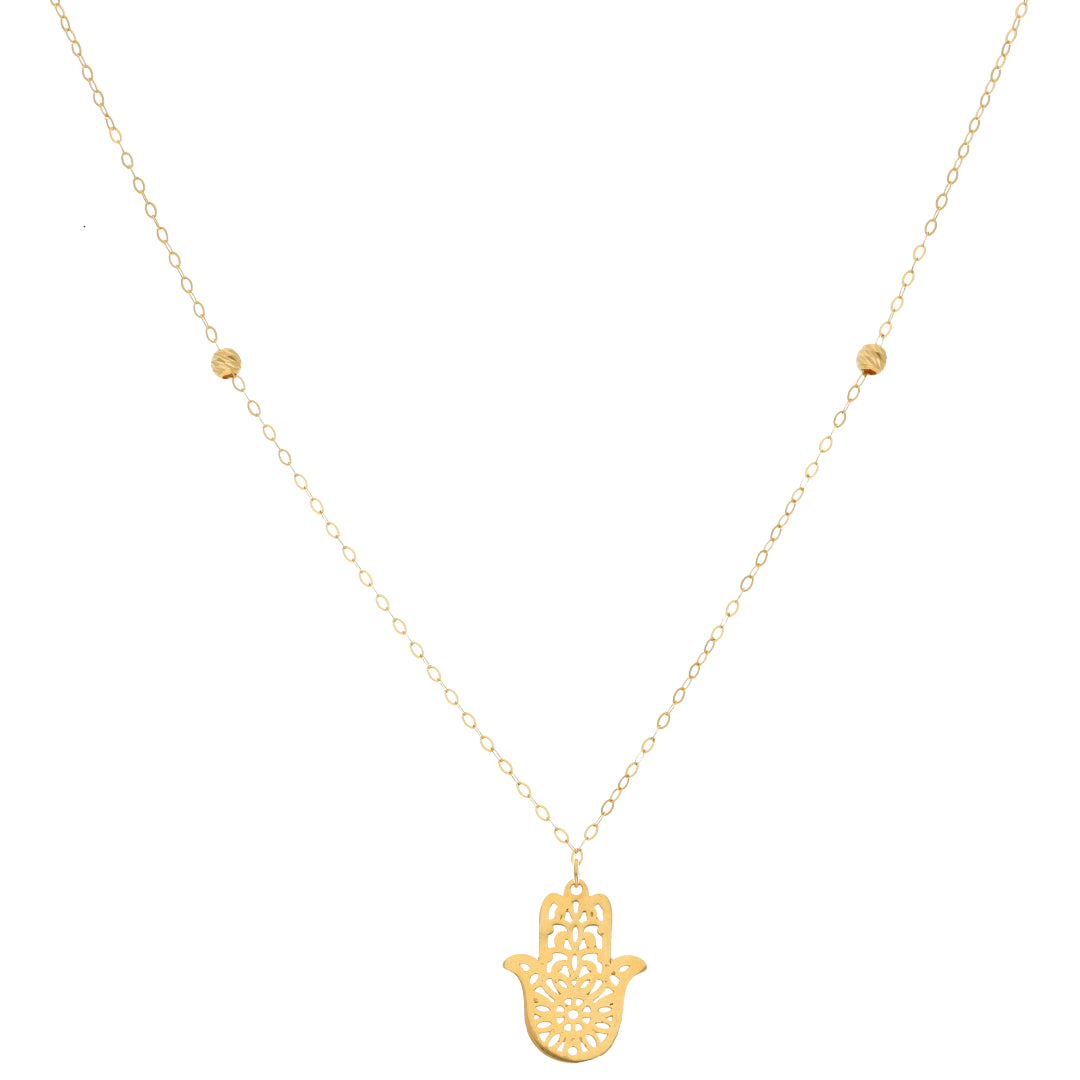 Gold Necklace (Chain with Hamsa Hand Shaped Pendant) 21KT - FKJNKL21KM9582