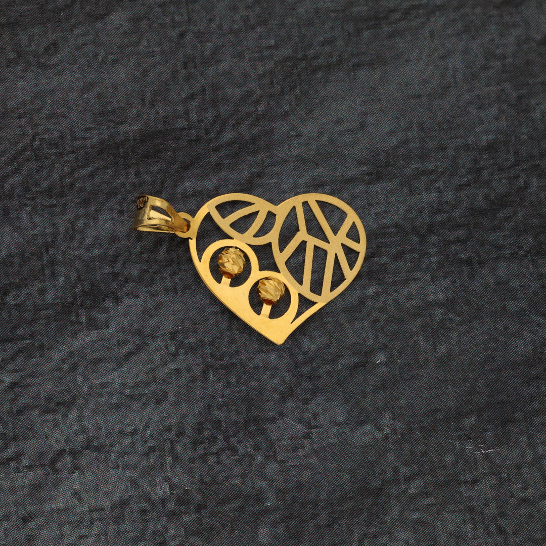 Gold Heart Shaped with Stud Ball Pendant 21KT - FKJPND21KM9569