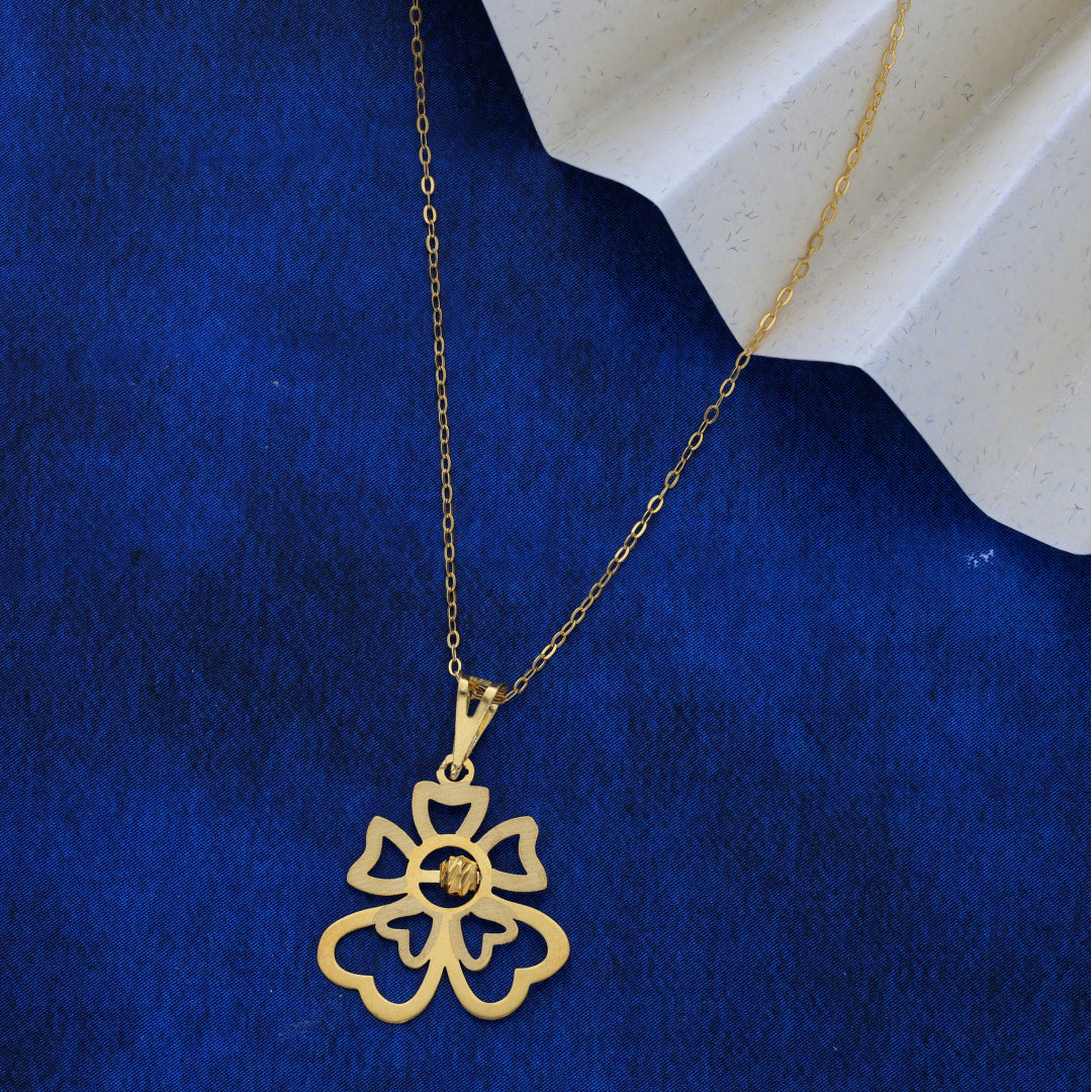 Gold Necklace (Chain With Hollow Flower Shaped Pendant) 21KT - FKJNKL21KM9831