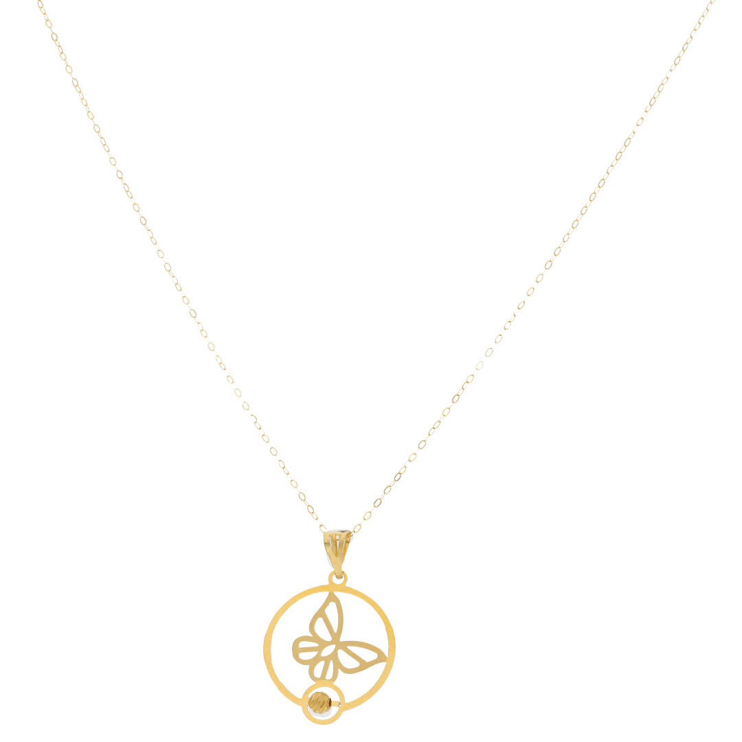 Gold Necklace (Chain Butterfly in Circle Pendant) 21KT - FKJNKL21KM9571