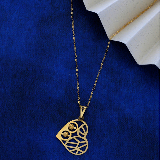 Gold Necklace (Chain Heart Shaped with Stud Ball Pendant) 21KT - FKJNKL21KM9569