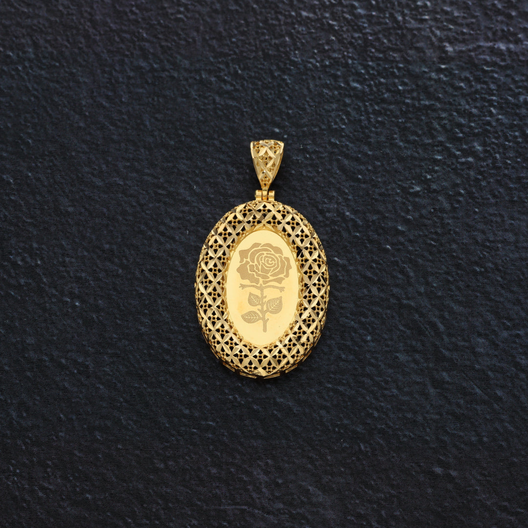 Gold Oval Shaped Rose Frame Pendant 21KT - FKJPND21KM9616