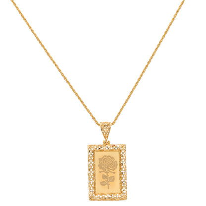 Gold Necklace (Chain Rectangle Shaped Rose Frame Pendant) 21KT - FKJNKL21KM9617