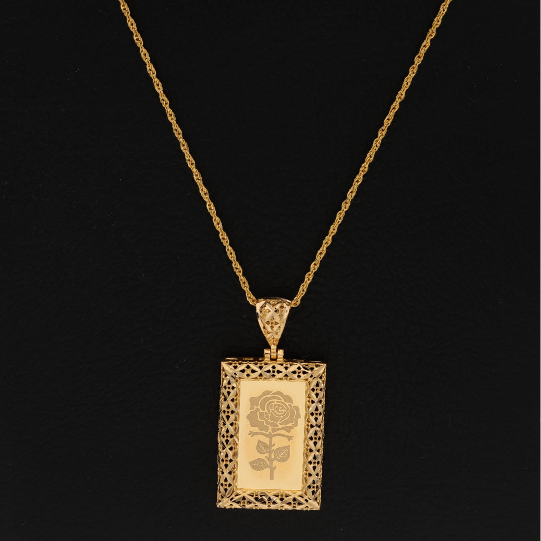 Gold Necklace (Chain Rectangle Shaped Rose Frame Pendant) 21KT - FKJNKL21KM9617