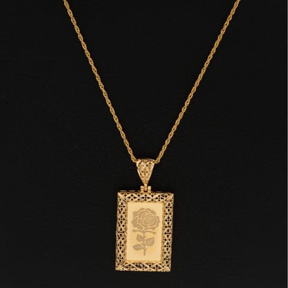 Gold Necklace (Chain Rectangle Shaped Rose Frame Pendant) 21KT - FKJNKL21KM9617