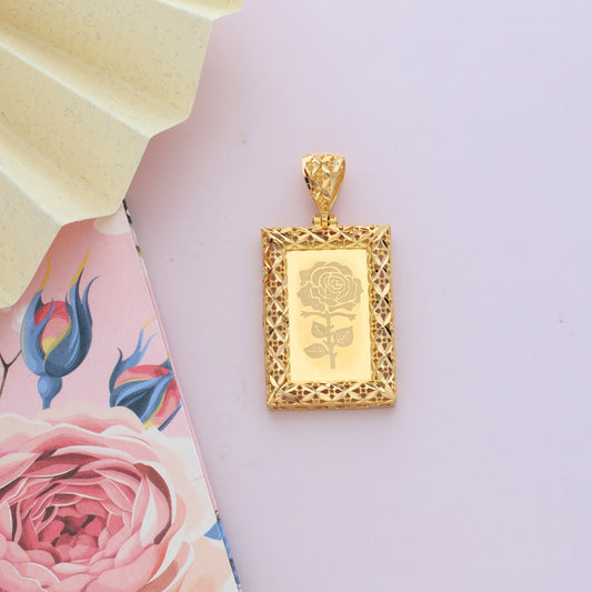 Gold Rectangle Shaped Rose Frame Pendant 21KT - FKJPND21KM9617