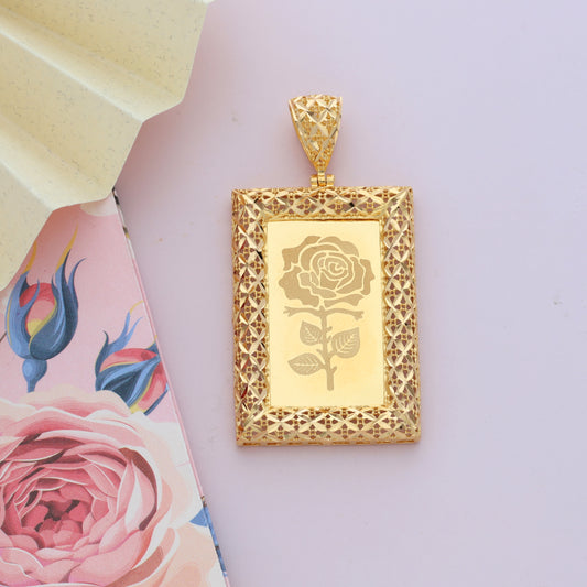 Gold Rectangle Shaped Rose Frame Pendant 21KT - FKJPND21KM9619