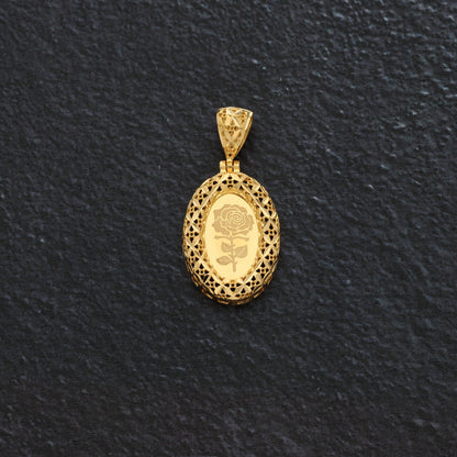 Gold Oval Shaped Rose Frame Pendant 21KT - FKJPND21KM9615