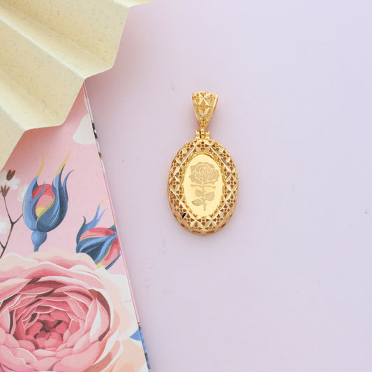 Gold Oval Shaped Rose Frame Pendant 21KT - FKJPND21KM9615