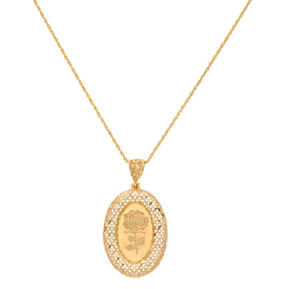 Gold Necklace (Chain Oval Shaped Rose Frame Pendant) 21KT - FKJNKL21KM9616