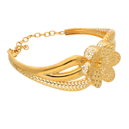 Gold Fancy Flower Shaped Bangle 21KT - FKJBNG21KM9701