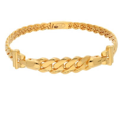 Gold Curb and Cuban Design Bangle 21KT - FKJBNG21KM9698