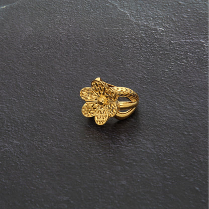 Gold Fancy Flower Shaped Ring 21KT - FKJRN21KM9702