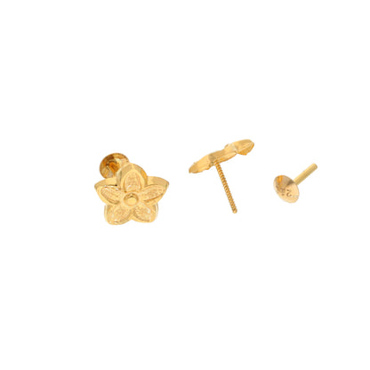 Gold Flower Shaped Earrings 21KT - FKJERN21KM9717