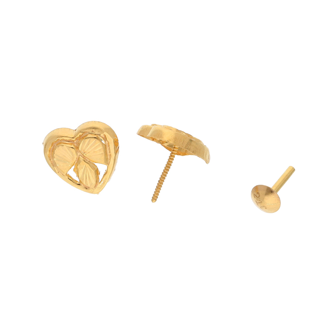 Gold Heart Shaped Earrings 21KT - FKJERN21KM9732