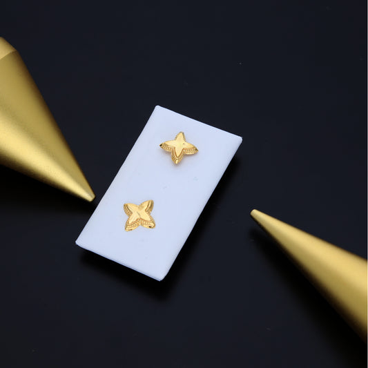 Gold 4 Point Star Shaped Earrings 21KT - FKJERN21KM9735