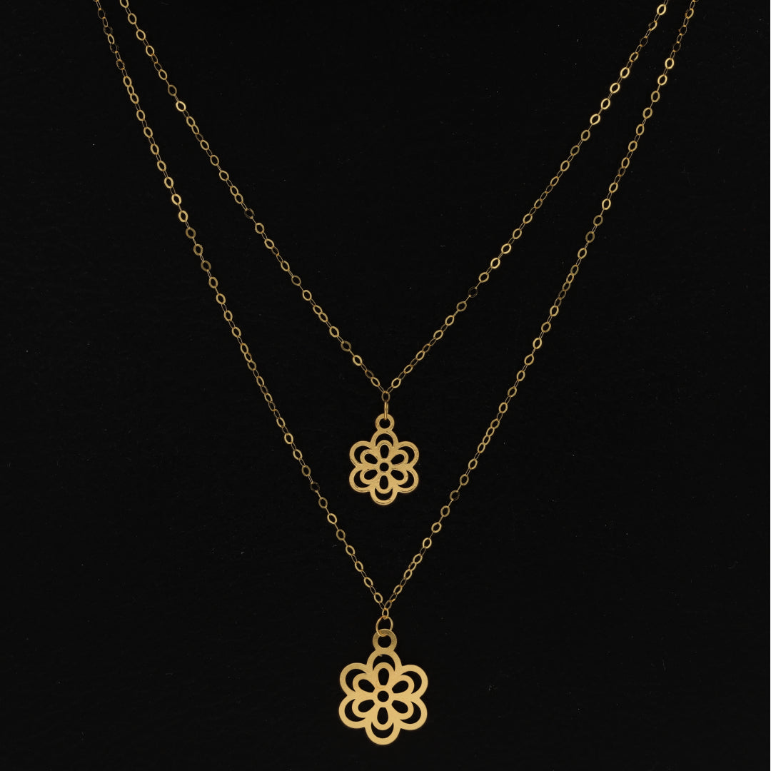 Gold Layered Necklace (Chain With Flower Shaped Pendant) 21KT - FKJNKL21KM9777