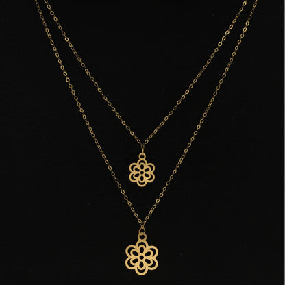 Gold Layered Necklace (Chain With Flower Shaped Pendant) 21KT - FKJNKL21KM9777