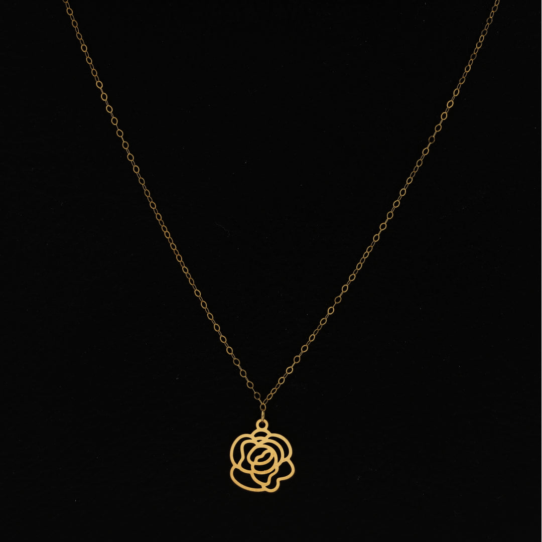 Gold Necklace (Chain With Hollow Rose Shaped Pendant) 21KT - FKJNKL21KM9779