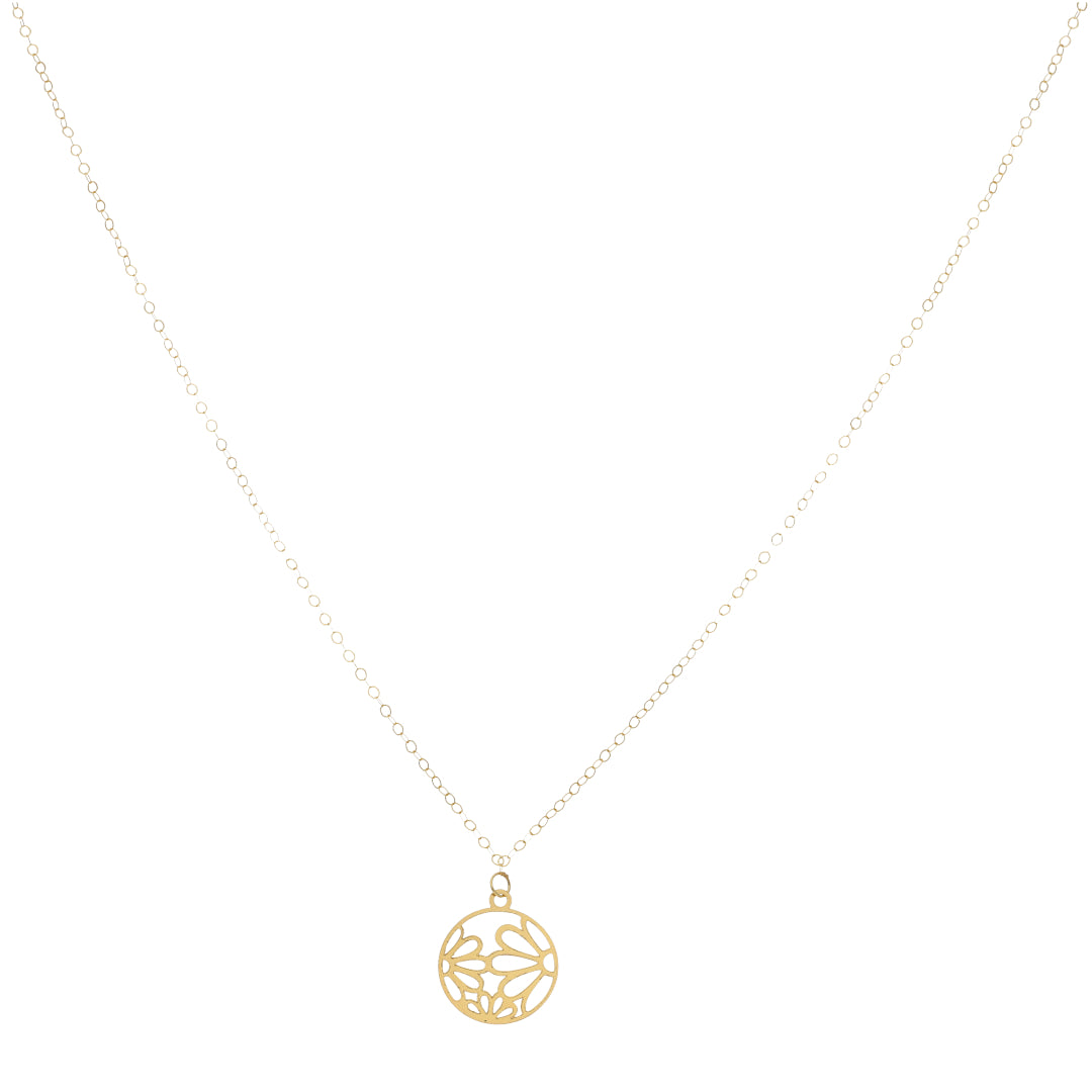 Gold Necklace (Chain With Hollow Round Flower Shaped Pendant) 21KT - FKJNKL21KM9781