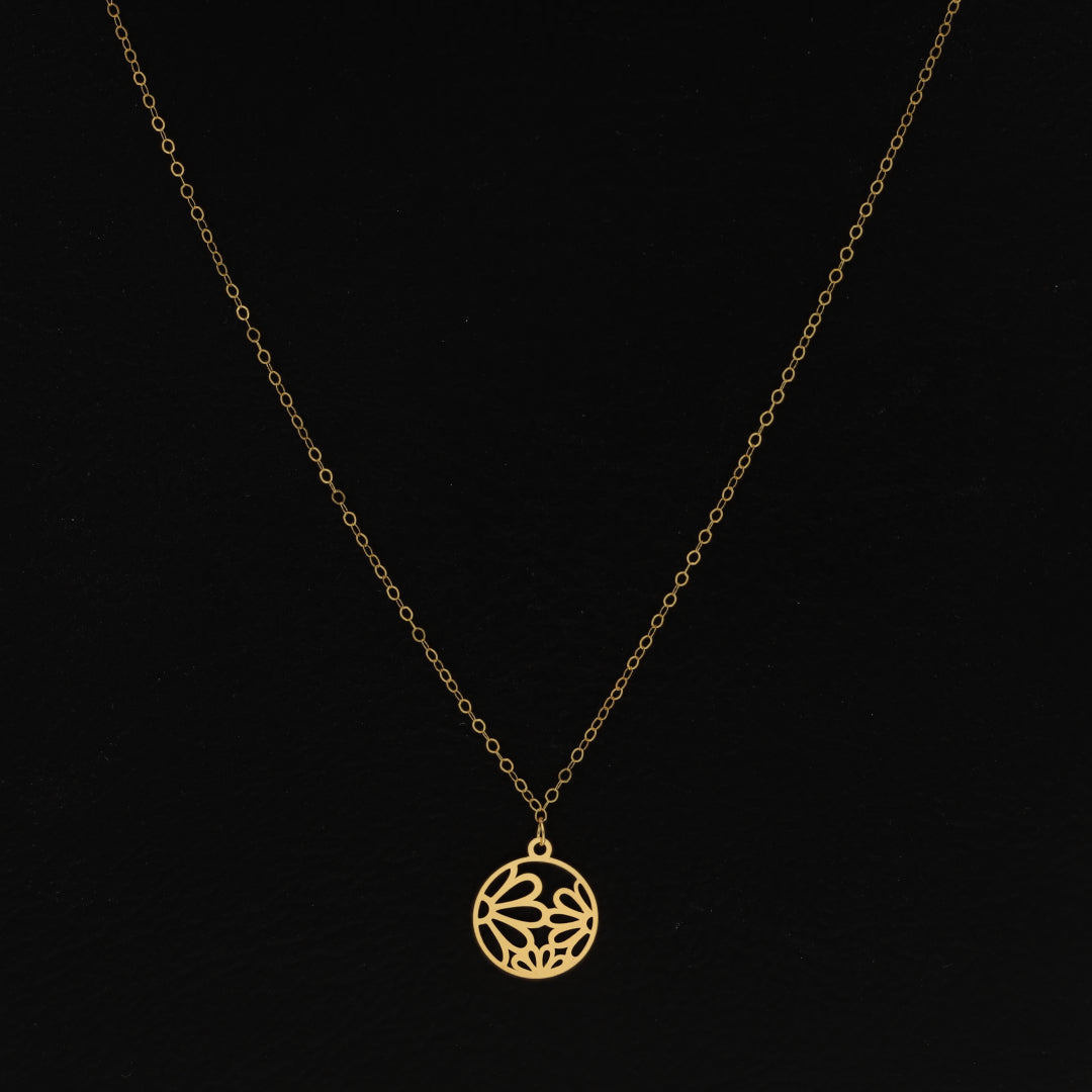 Gold Necklace (Chain With Hollow Round Flower Shaped Pendant) 21KT - FKJNKL21KM9781