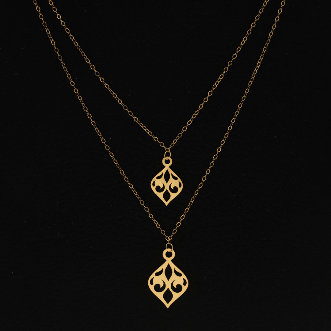 Gold Layered Necklace (Chain With Drop Shaped Pendant) 21KT - FKJNKL21KM9776