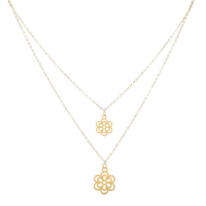 Gold Layered Necklace (Chain With Flower Shaped Pendant) 21KT - FKJNKL21KM9777